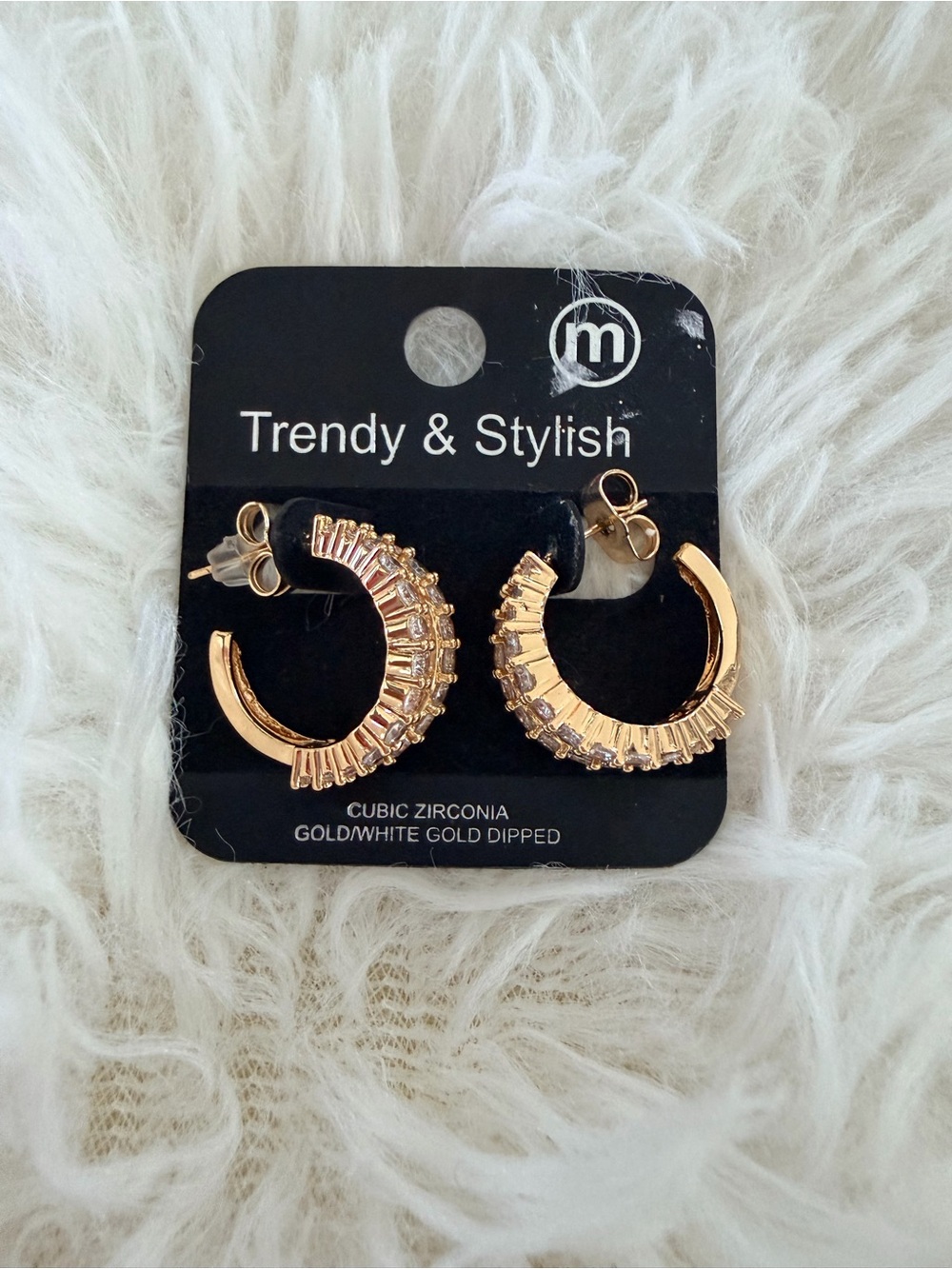 Gold-Tone Cubic Zirconia Hoop Earrings